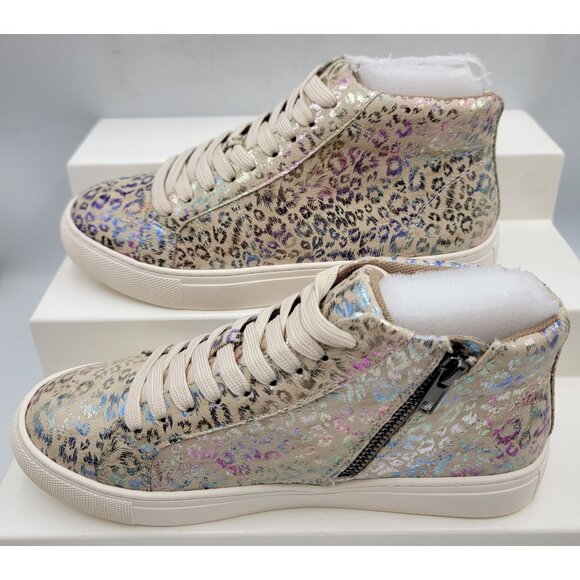 Hey Girl by Corkys Size 8 Leopard Imagine High Top Sneakers Beige Metallic - Picture 4 of 8
